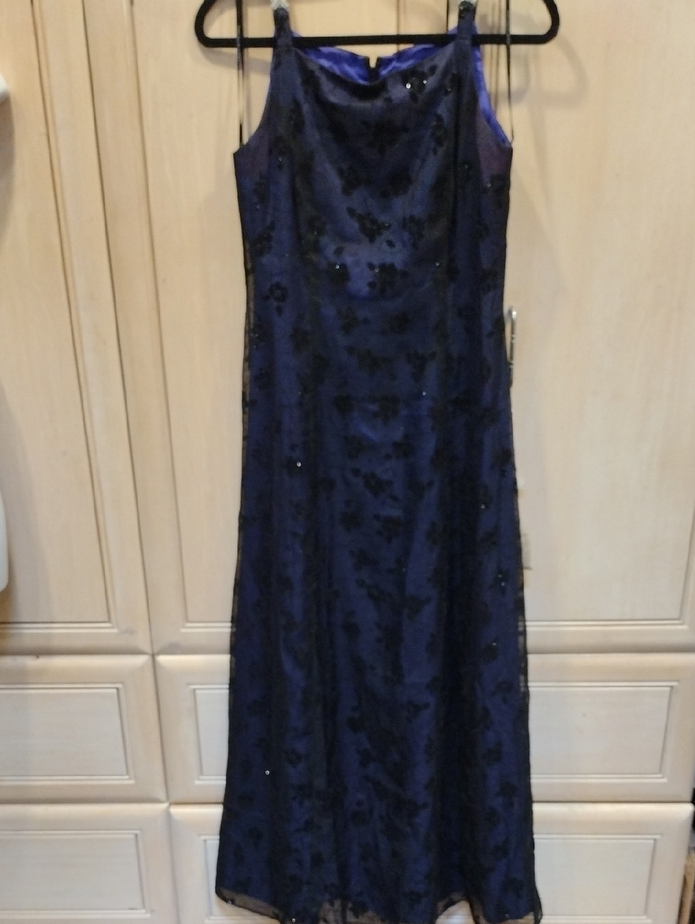 Vintage Betsy & Adam Purple w/ Black Sparkly Overlay Maxi Dress